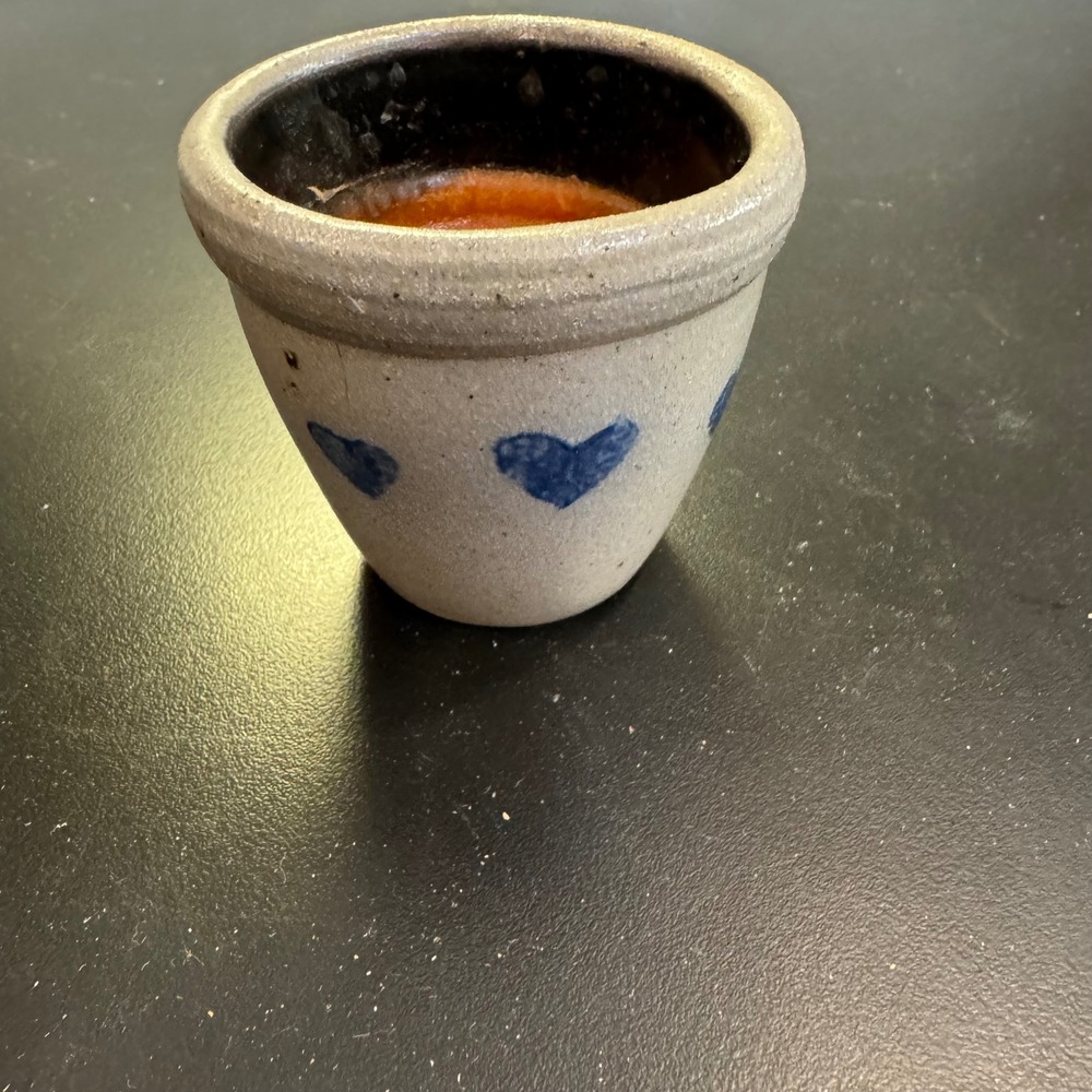 Rowe Pottery Works Miniature‎ Crock Small Grey Blue Heart Salt Glaze 1995